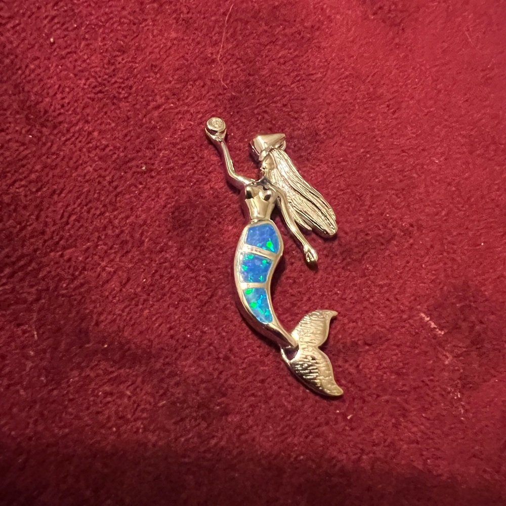 Sterling and opal mermaid necklace
